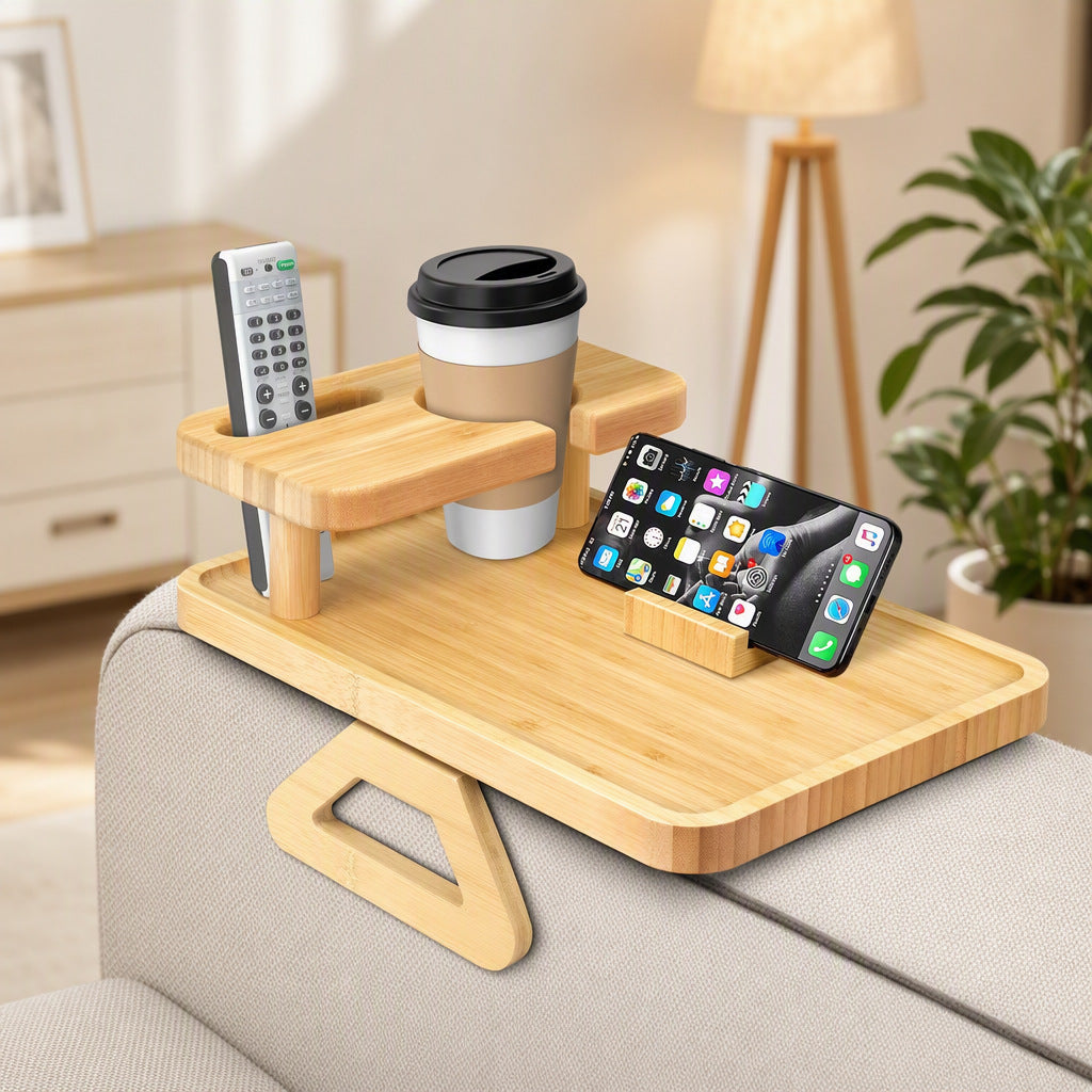 Plovera Double Layer Wooden Sofa Armrest Tray