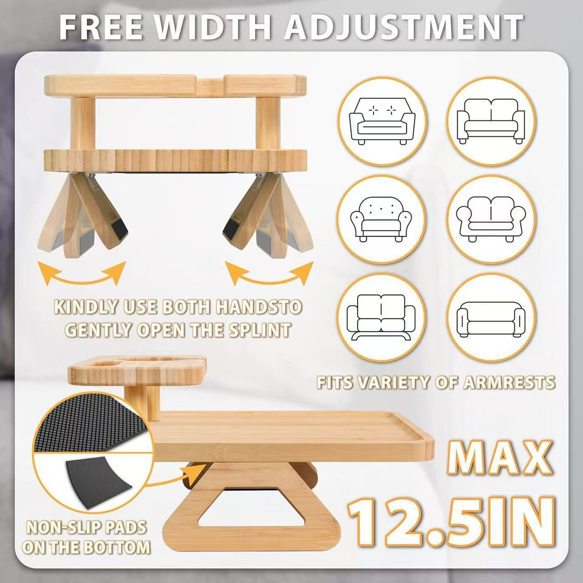 Plovera Double Layer Wooden Sofa Armrest Tray